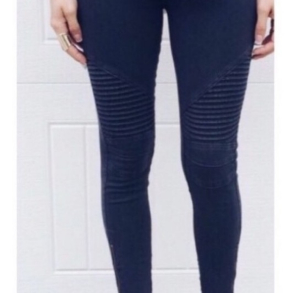 *MOTO BIKER PANT LEGGINGS-NAVY BLUE - Picture 2 of 2